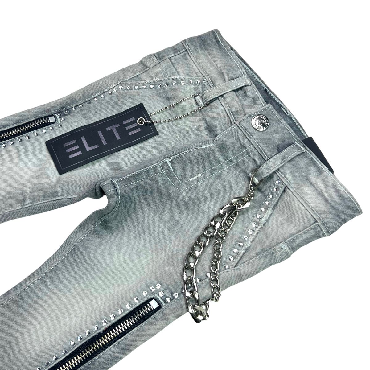 Grey Stone Line Washed Rhinestones Infant Boys Jeans