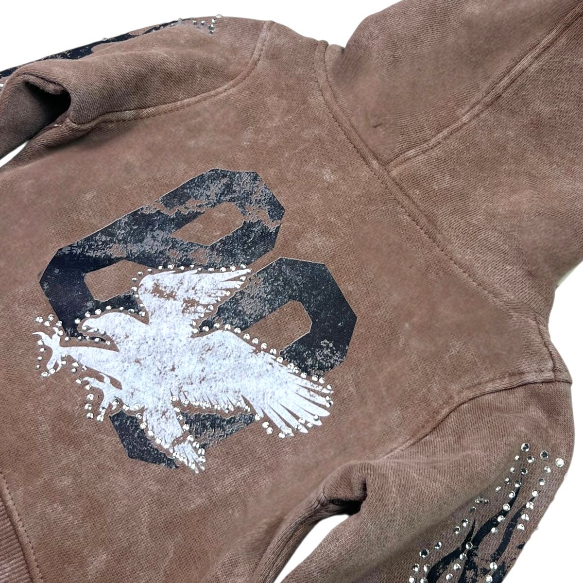 Noble Mocha Washed Rhinestones + Pearls Infant Boys Hoodie Zip Up
