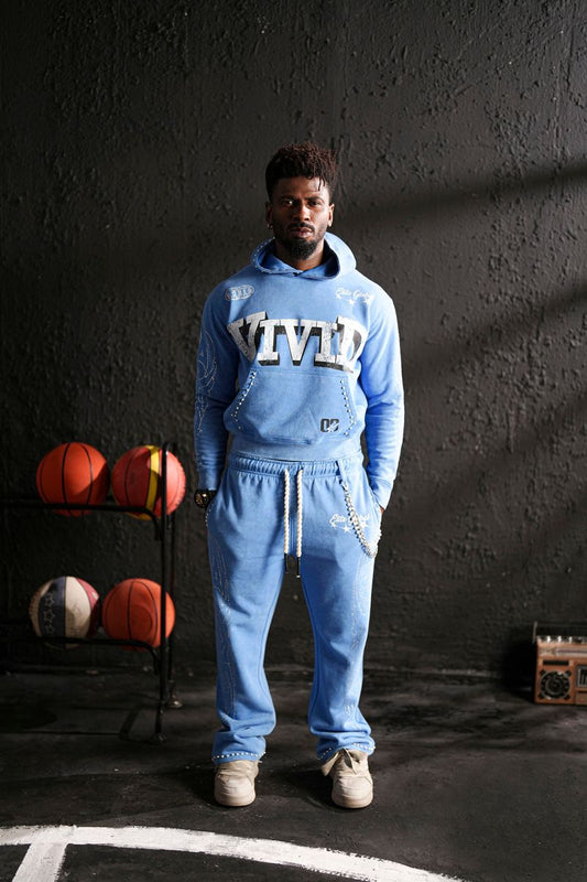 Vivid Blue Rhinestone Premium Mens Fleece Set