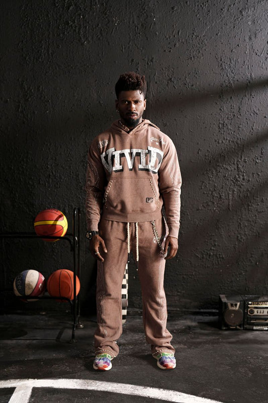Vivid Mocha Rhinestone Premium Mens Fleece Set