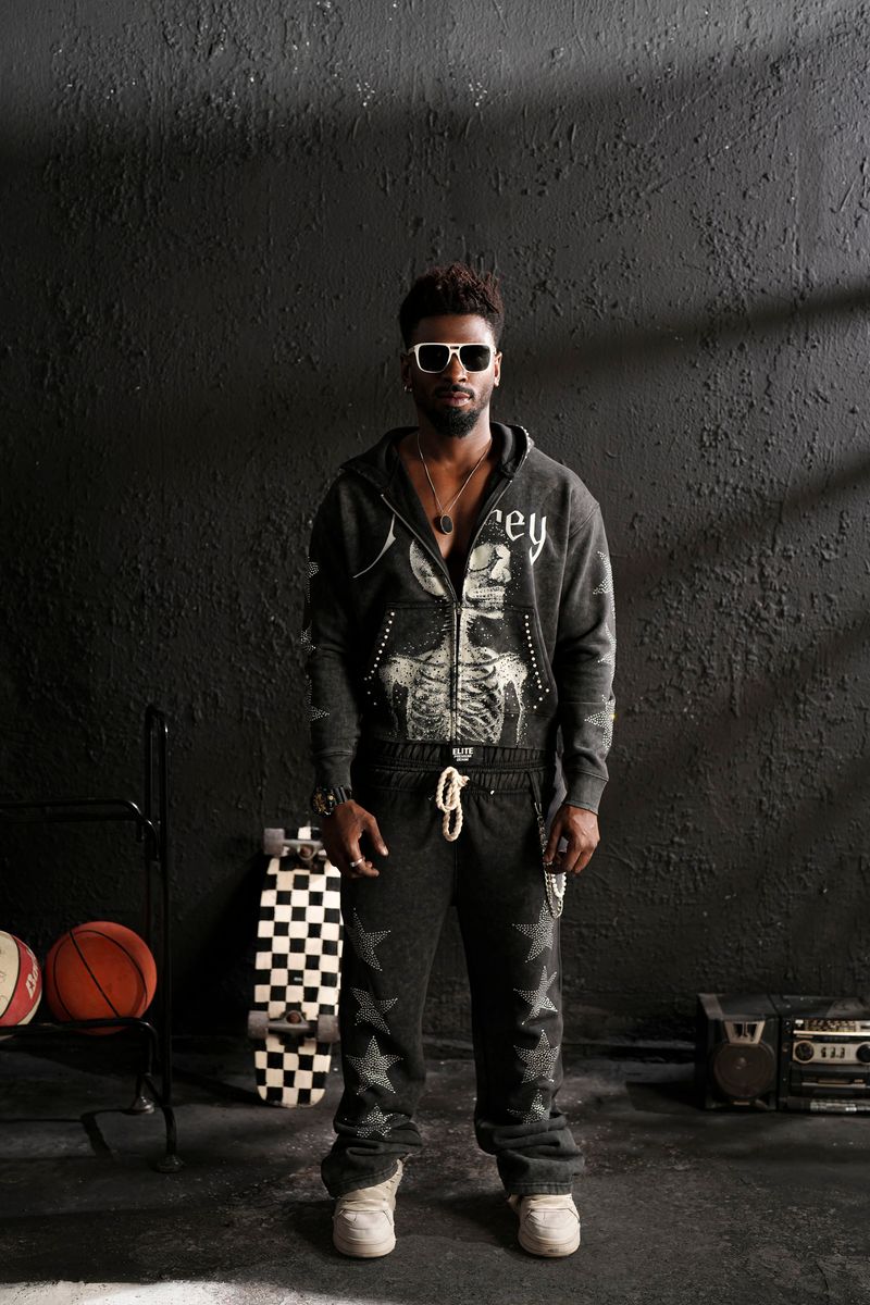 Mercy Black Skull Rhinestone Premium Mens Track Set