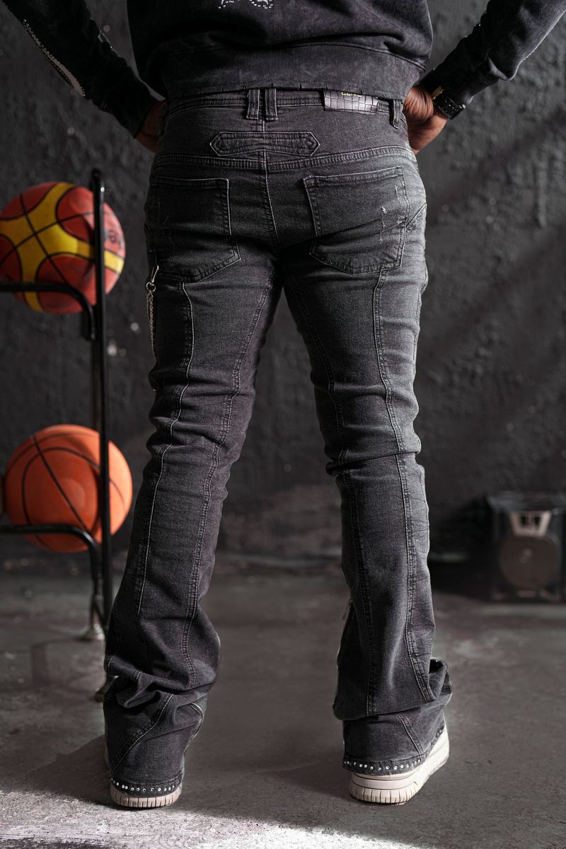 Black Stone-Line Premium Mens Stacked Jeans + Chain