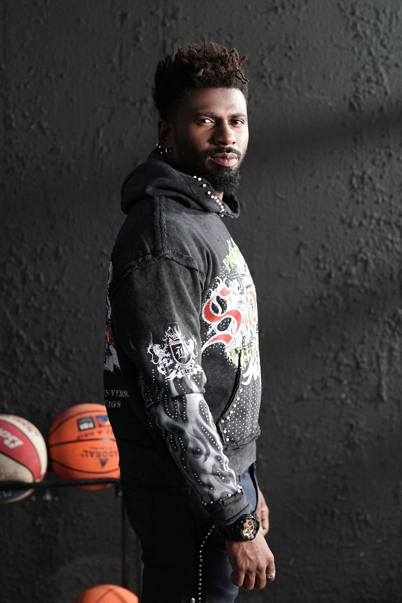Saints Black Washed Rhinestone Premium Mens Hoodie + Pearls
