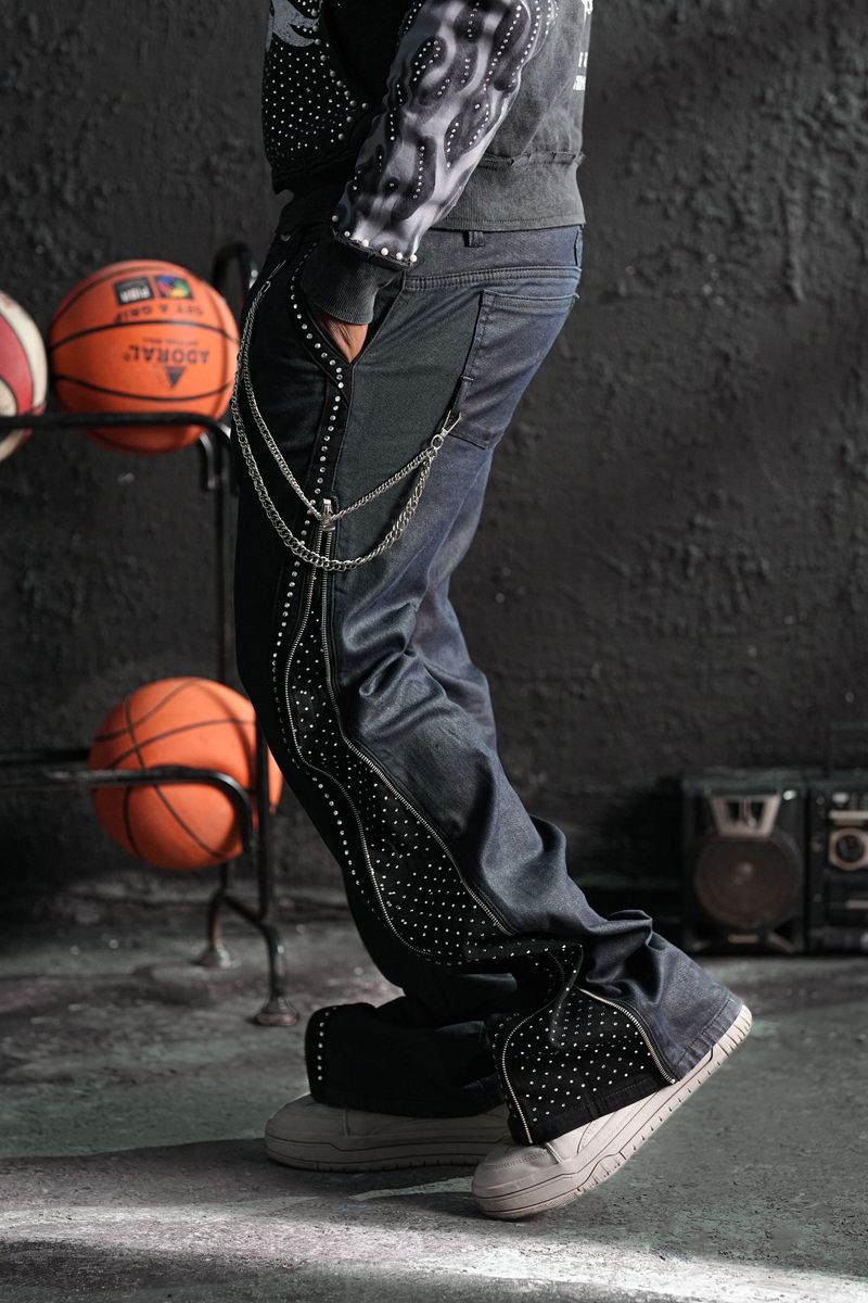 Secret Stone Wax Premium Mens Stacked Jeans + Chain