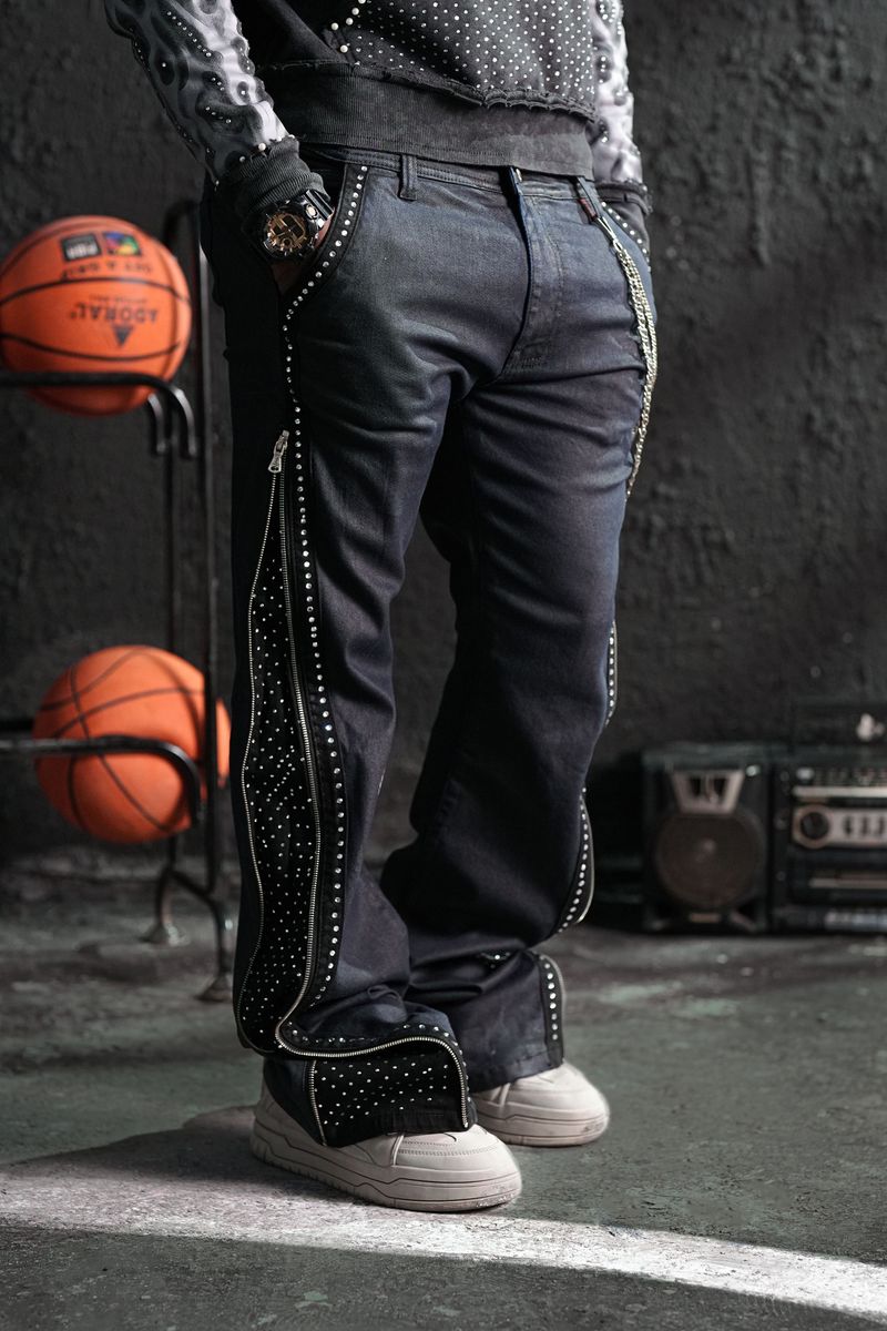 Secret Stone Wax Premium Mens Stacked Jeans + Chain