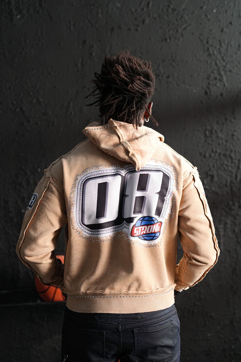 Strong Sand Washed Rhinestone Premium Mens Hoodie