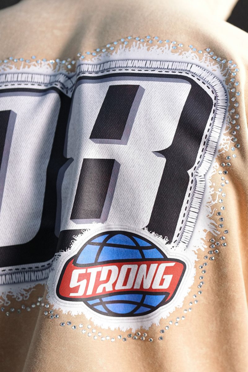 Strong Sand Washed Rhinestone Premium Mens Hoodie