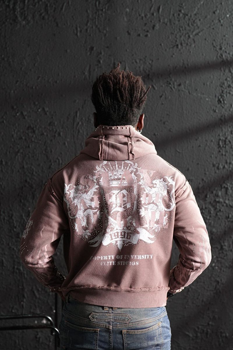 Saints Mocha Washed Rhinestone Premium Mens Hoodie + Pearls