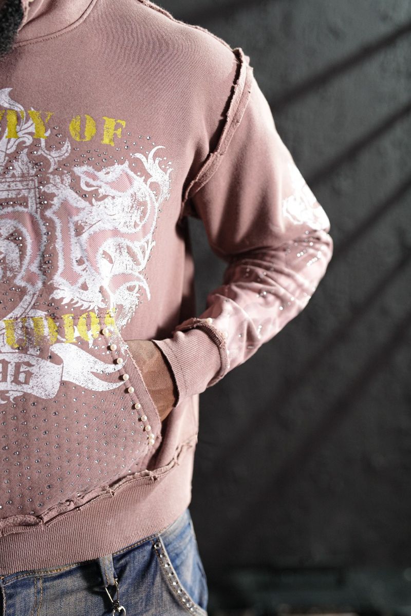 Saints Mocha Washed Rhinestone Premium Mens Hoodie + Pearls