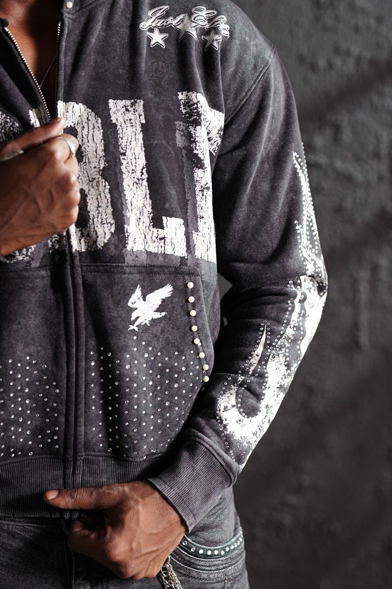 Noble White Rhinestone Premium Mens Hoodie + Pearls Zip Up