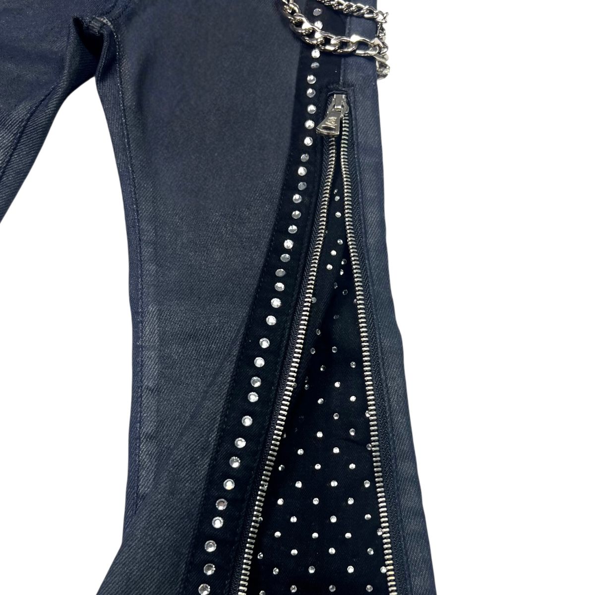 Black Wax Secret Stone Zipper Premium Kids Stacked Jeans