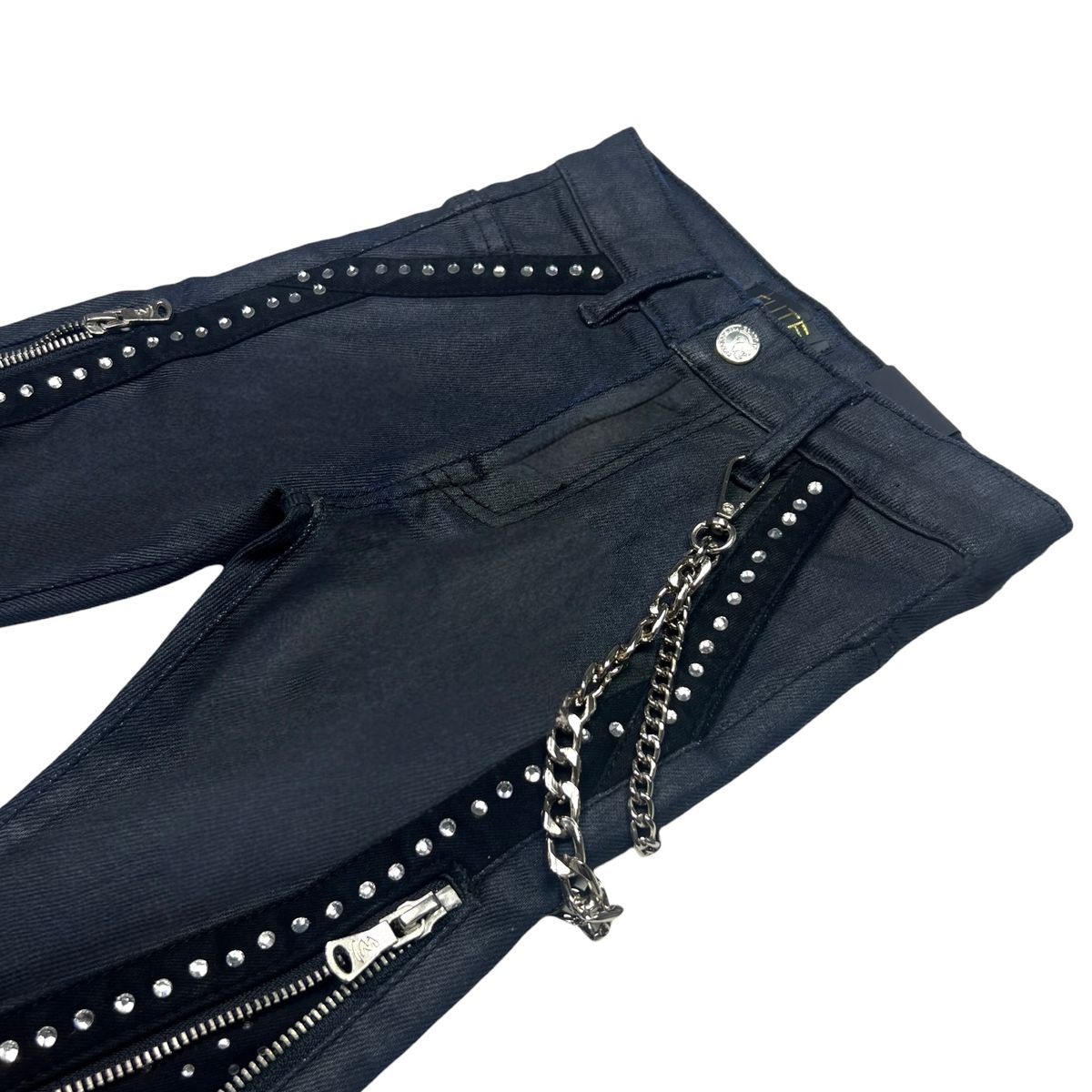 Black Wax Secret Stone Zipper Premium Kids Stacked Jeans