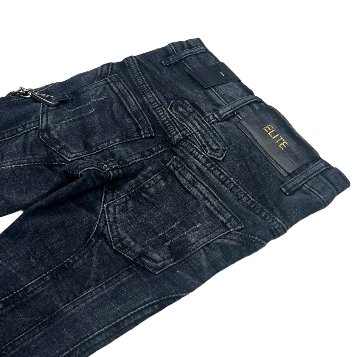 Black Jaguar Stone Line Zipper Premium Kids Stacked Jeans