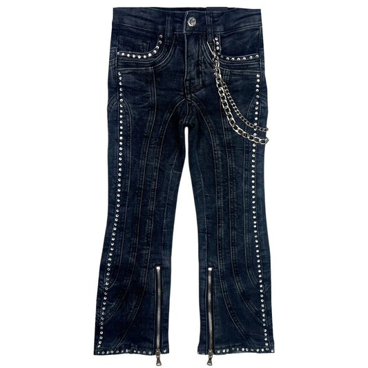 Black Jaguar Stone Line Zipper Premium Kids Stacked Jeans