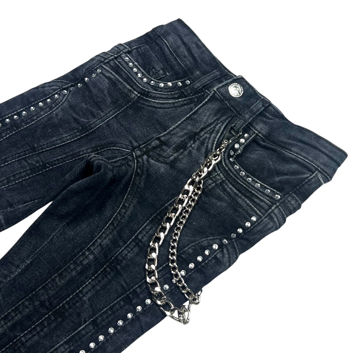 Black Jaguar Stone Line Zipper Premium Kids Stacked Jeans
