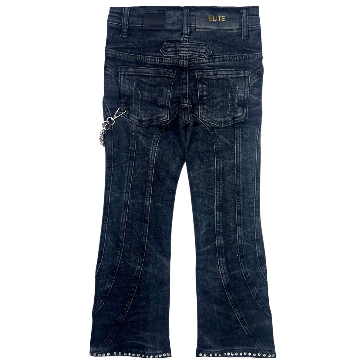 Black Jaguar Stone Line Zipper Premium Kids Stacked Jeans