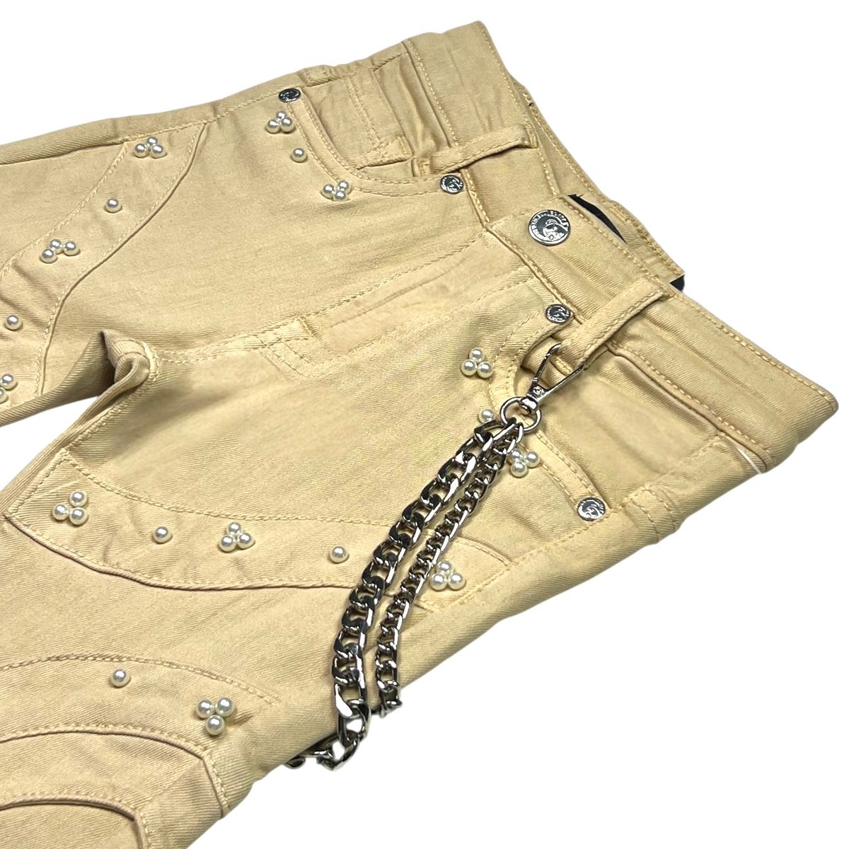 Cream Pearls + Buckles Premium Kids Stacked Jeans