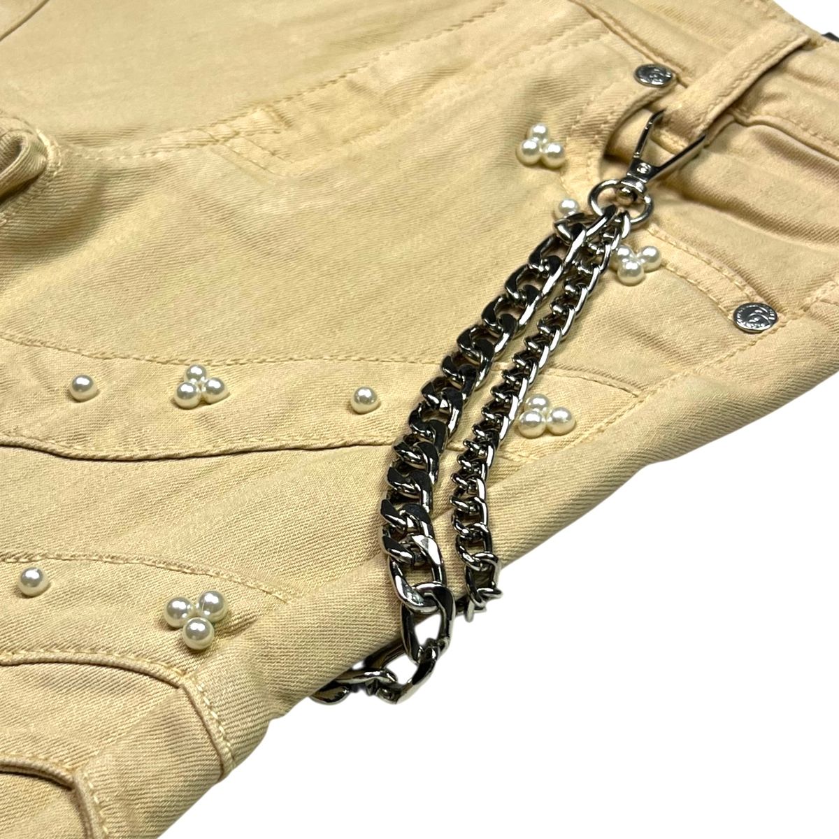 Cream Pearls + Buckles Premium Kids Stacked Jeans