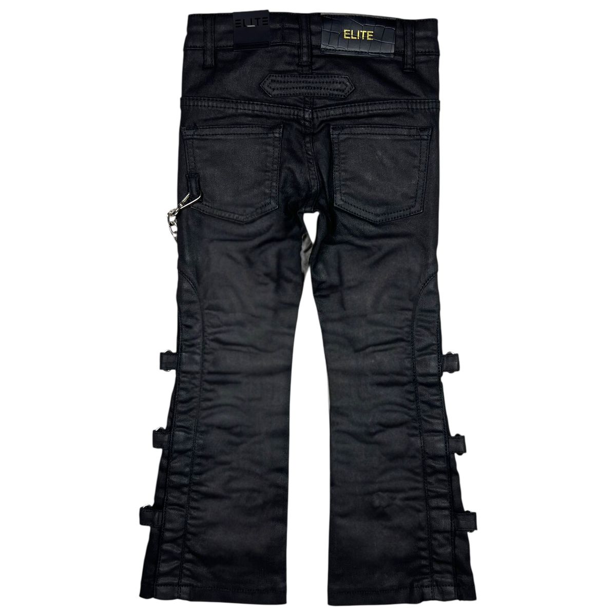 Black Wax Pearls + Buckles Premium Kids Stacked Jeans