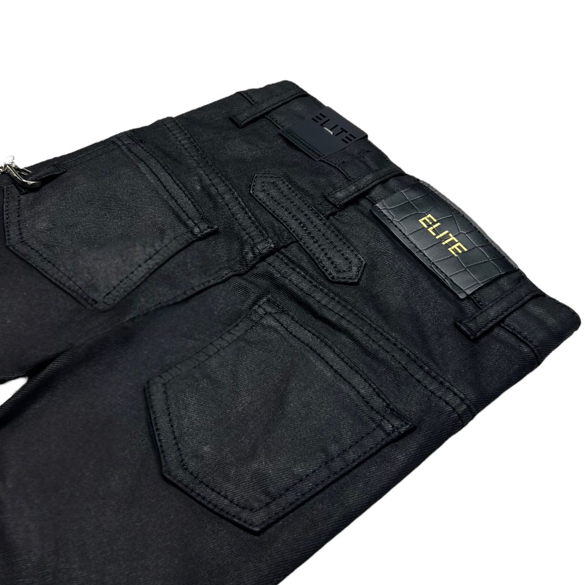 Black Wax Pearls + Buckles Premium Kids Stacked Jeans