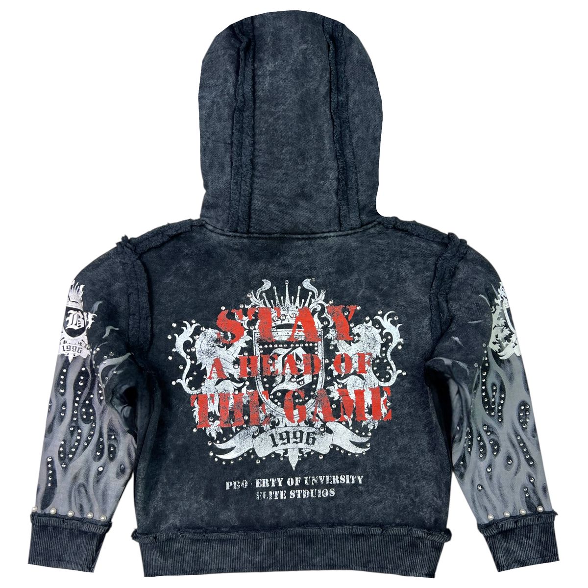 Saints Black Thunder Rhinestones Washed Premium Kids Hoodie