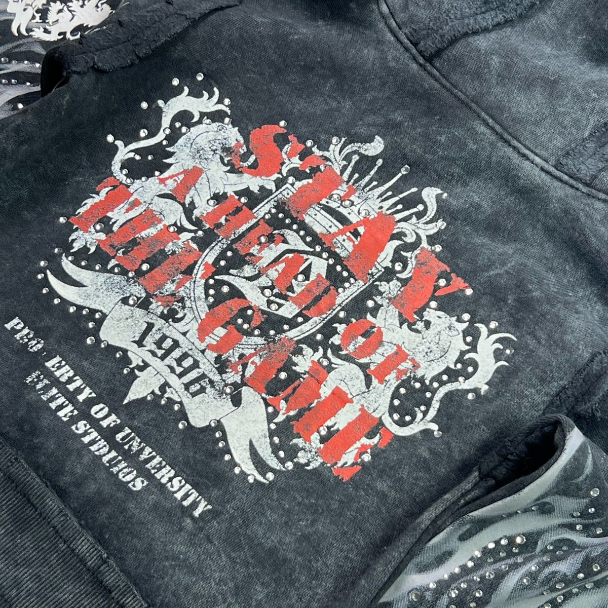 Saints Black Thunder Rhinestones Washed Premium Kids Hoodie
