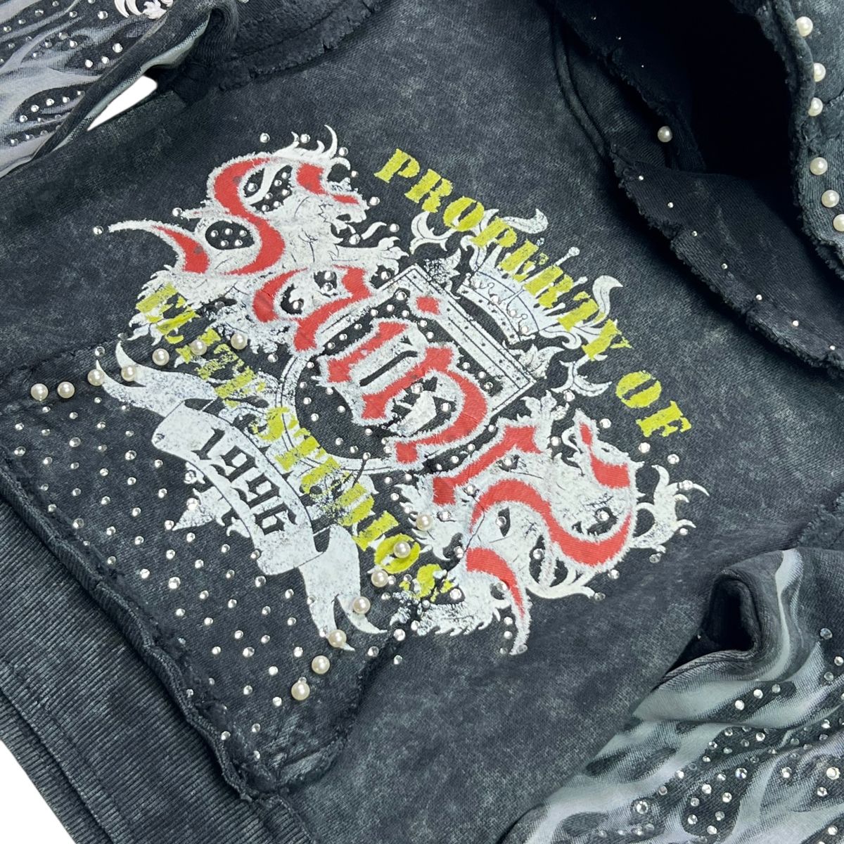 Saints Black Thunder Rhinestones Washed Premium Kids Hoodie