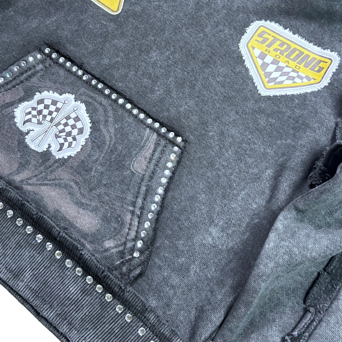 Strong Black Rhinestones Washed Premium Kids Hoodie
