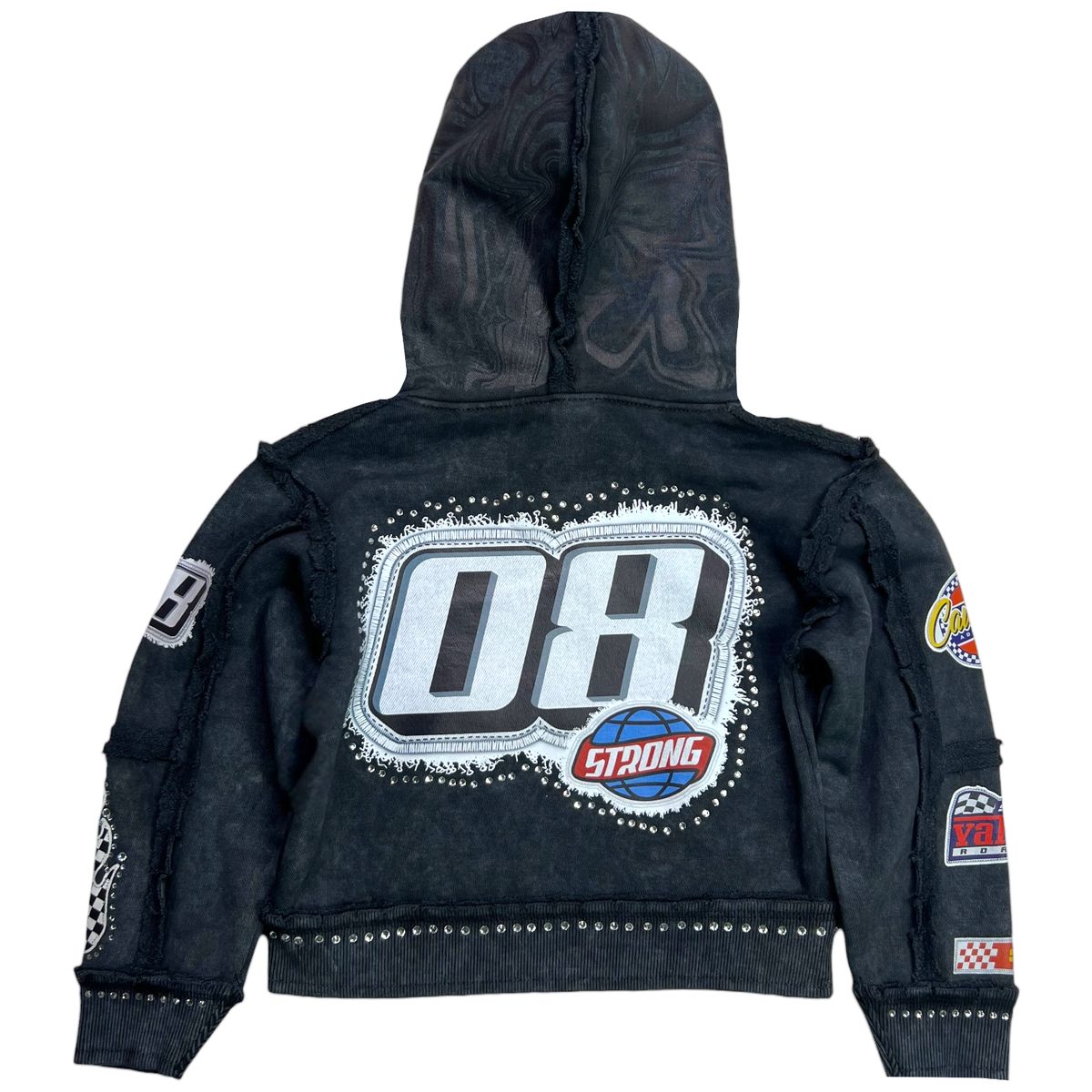 Strong Black Rhinestones Washed Premium Kids Hoodie