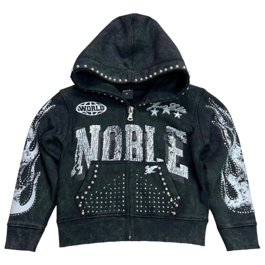 Noble White on Black Rhinestones Washed Premium Kids Hoodie
