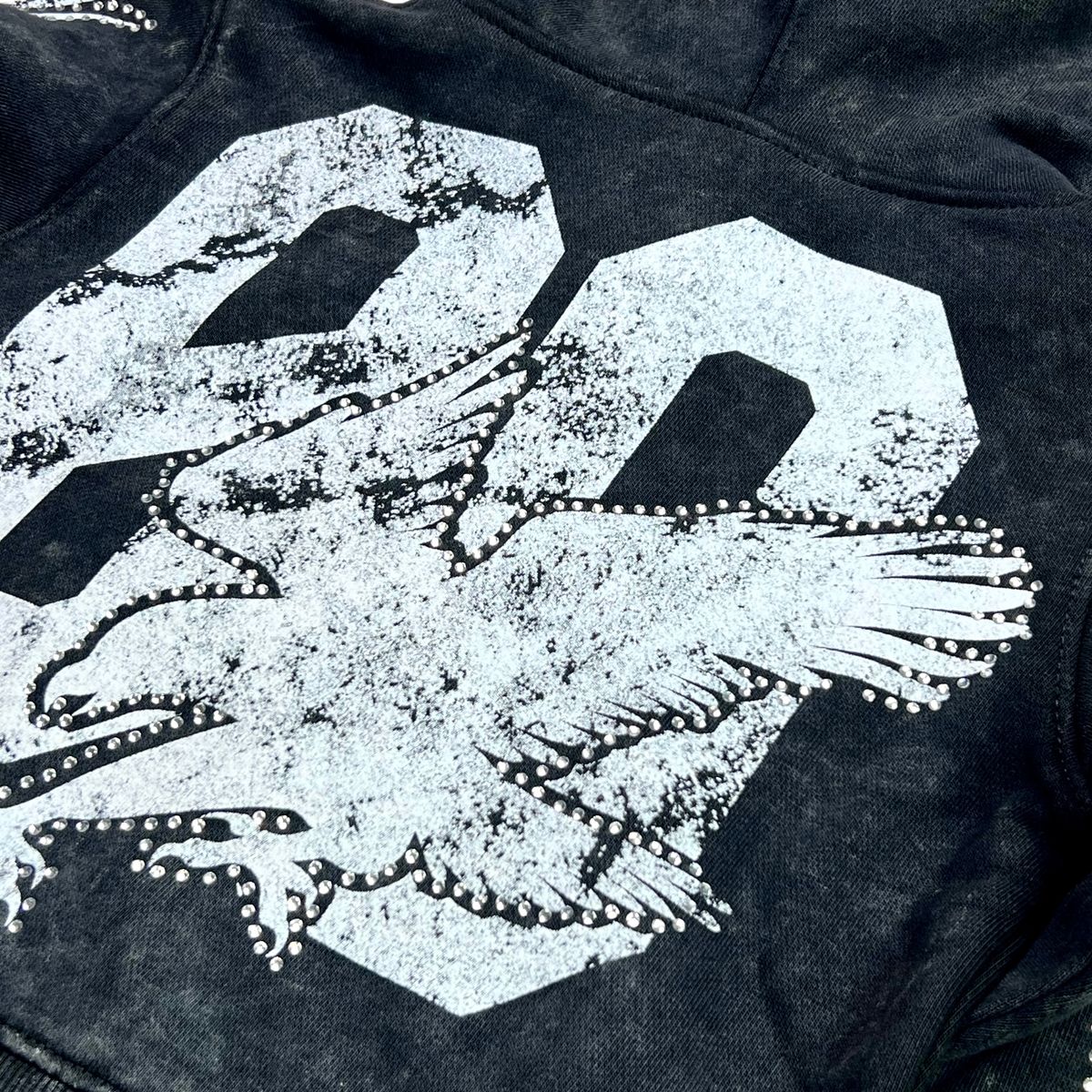 Noble White on Black Rhinestones Washed Premium Kids Hoodie