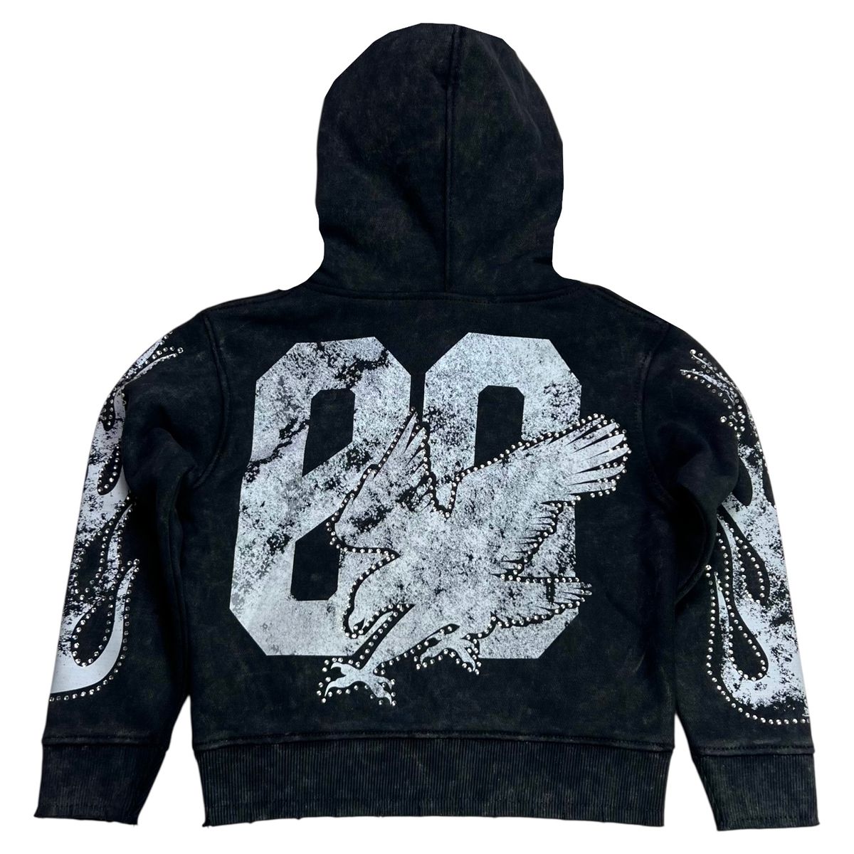 Noble White on Black Rhinestones Washed Premium Kids Hoodie