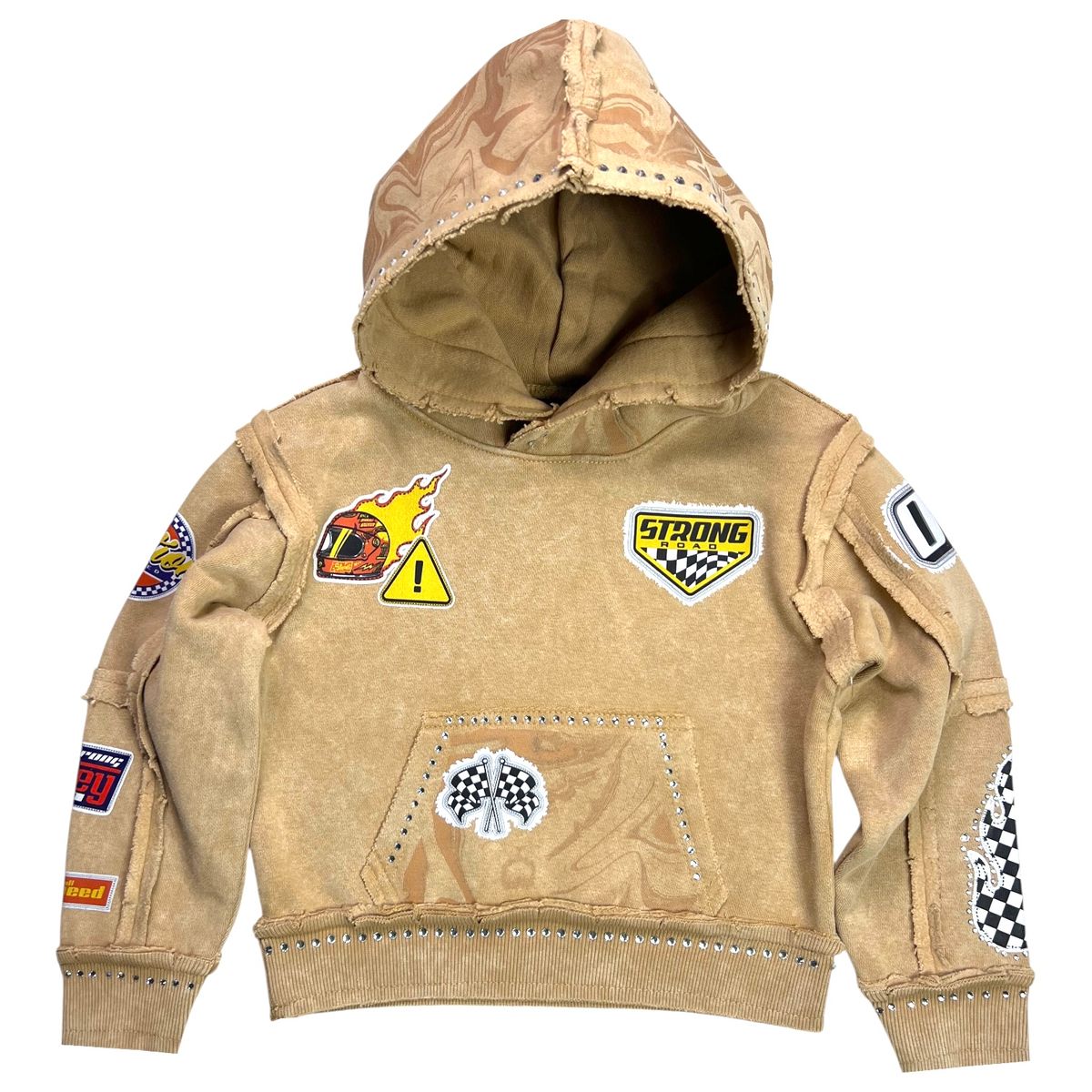 Strong Sand Rhinestones Washed Premium Kids Hoodie