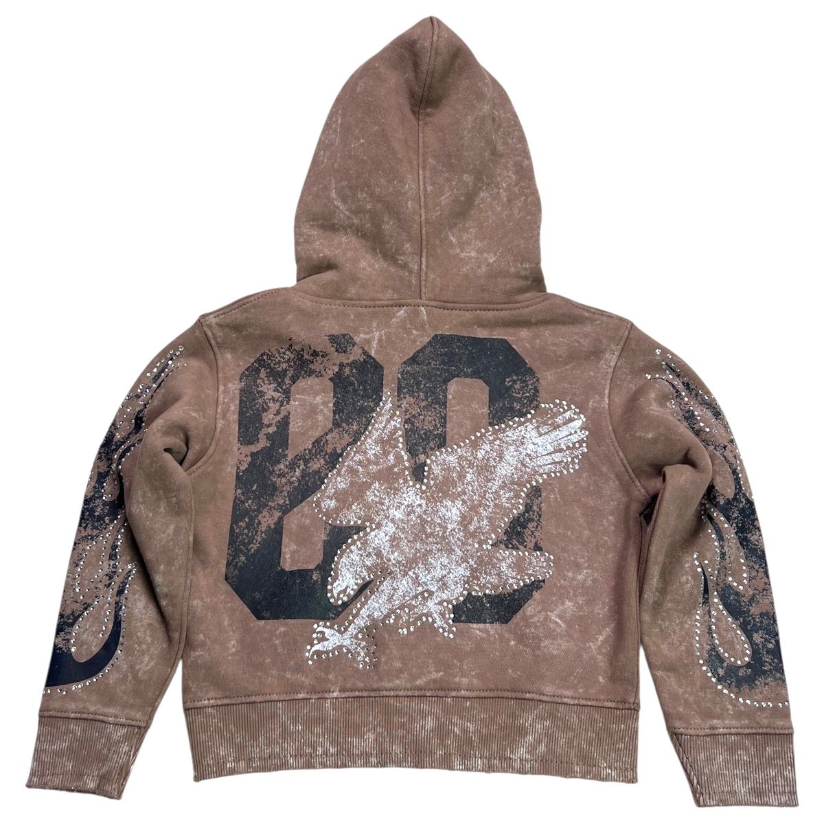 Noble Taupe Rhinestones Washed Premium Kids Hoodie