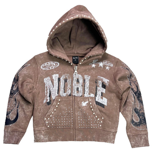 Noble Taupe Rhinestones Washed Premium Kids Hoodie
