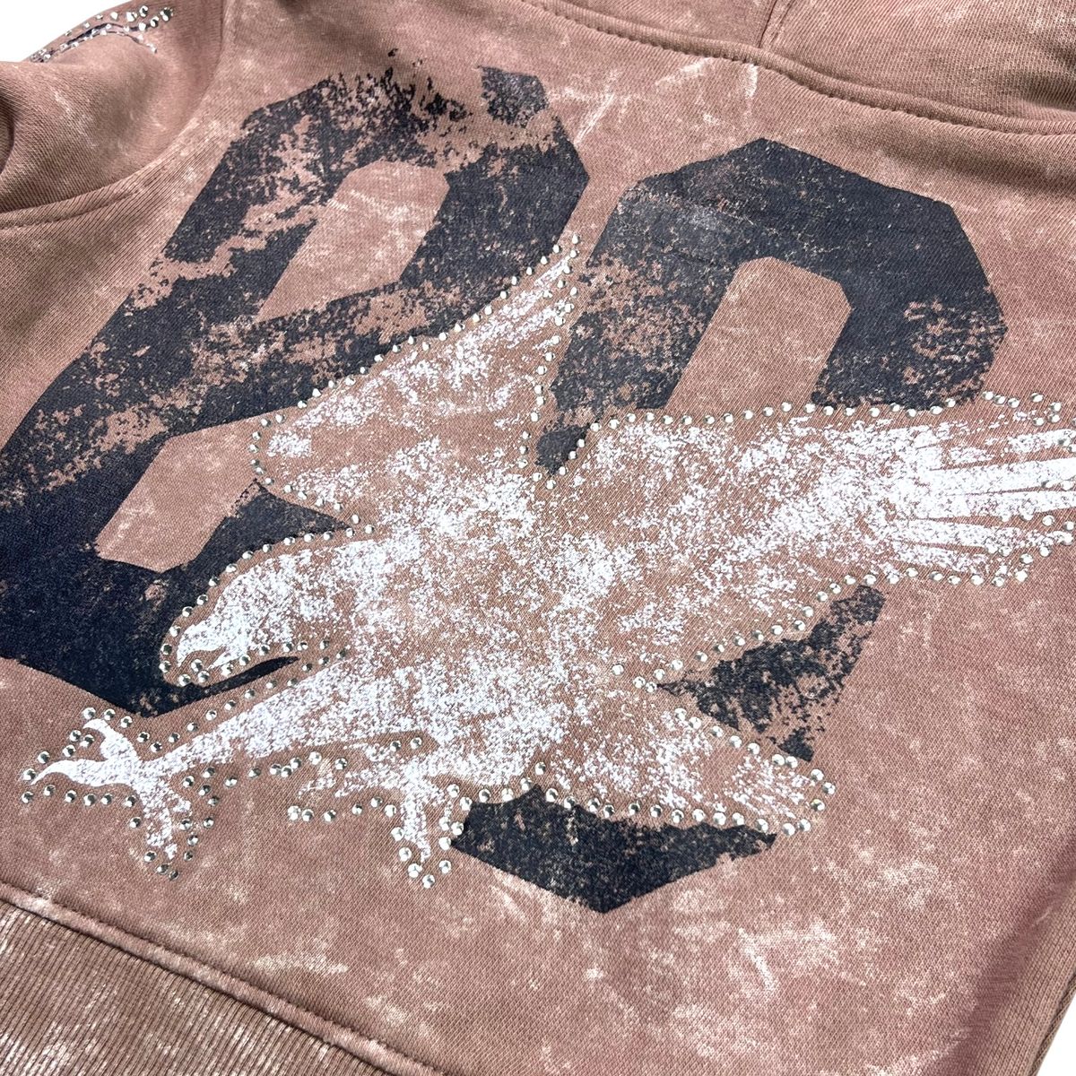 Noble Taupe Rhinestones Washed Premium Kids Hoodie