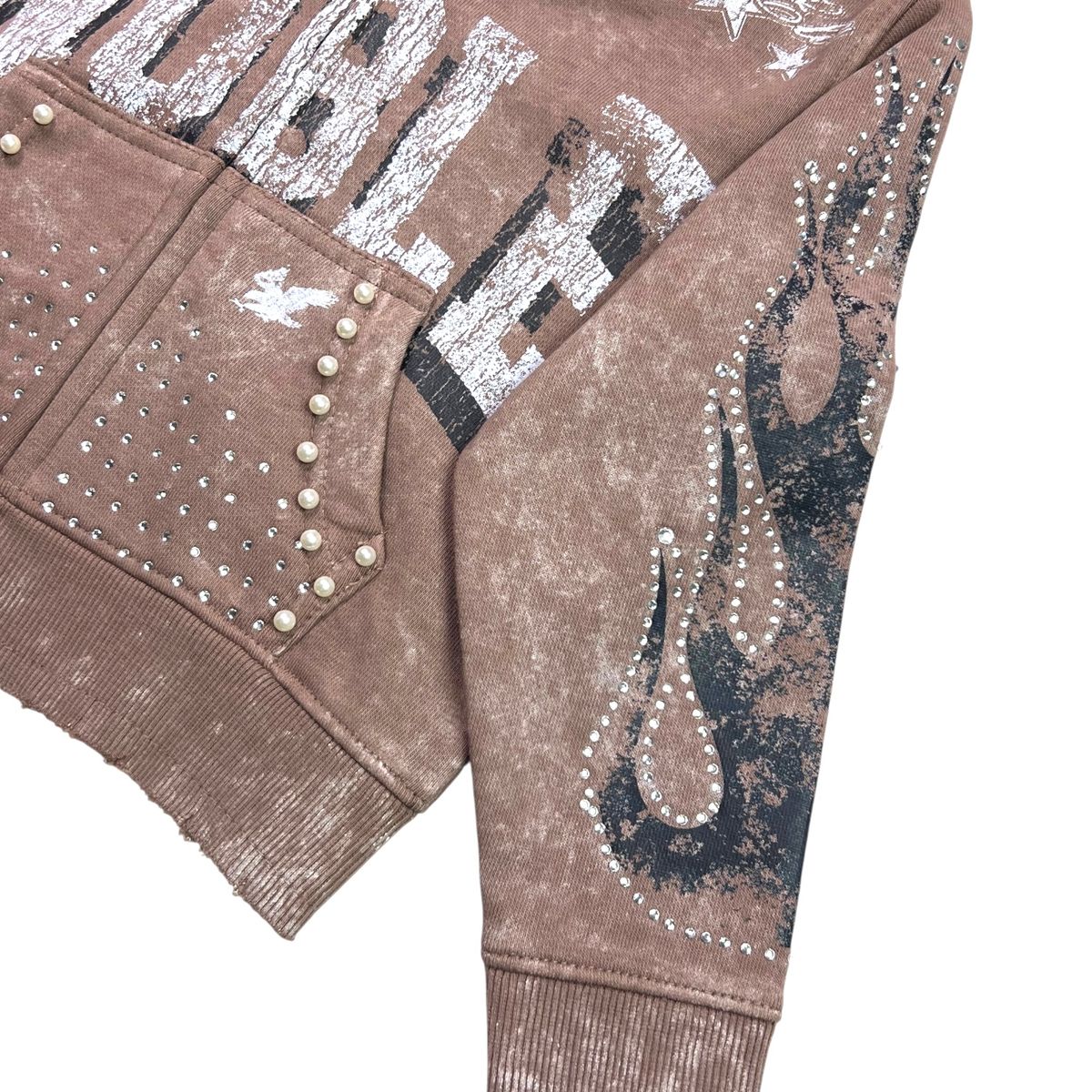 Noble Taupe Rhinestones Washed Premium Kids Hoodie