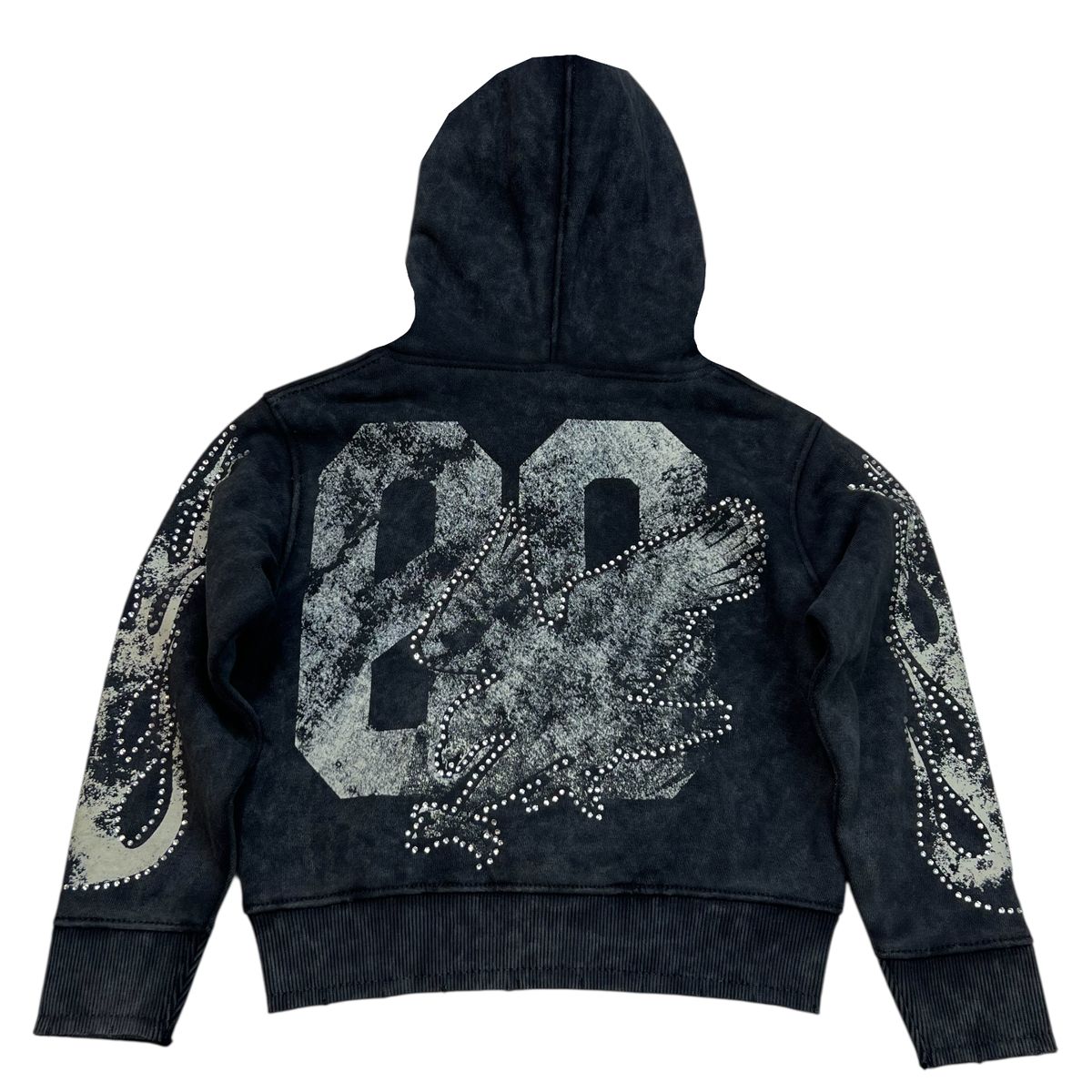 Noble Cream on Black Rhinestones Washed Premium Kids Hoodie