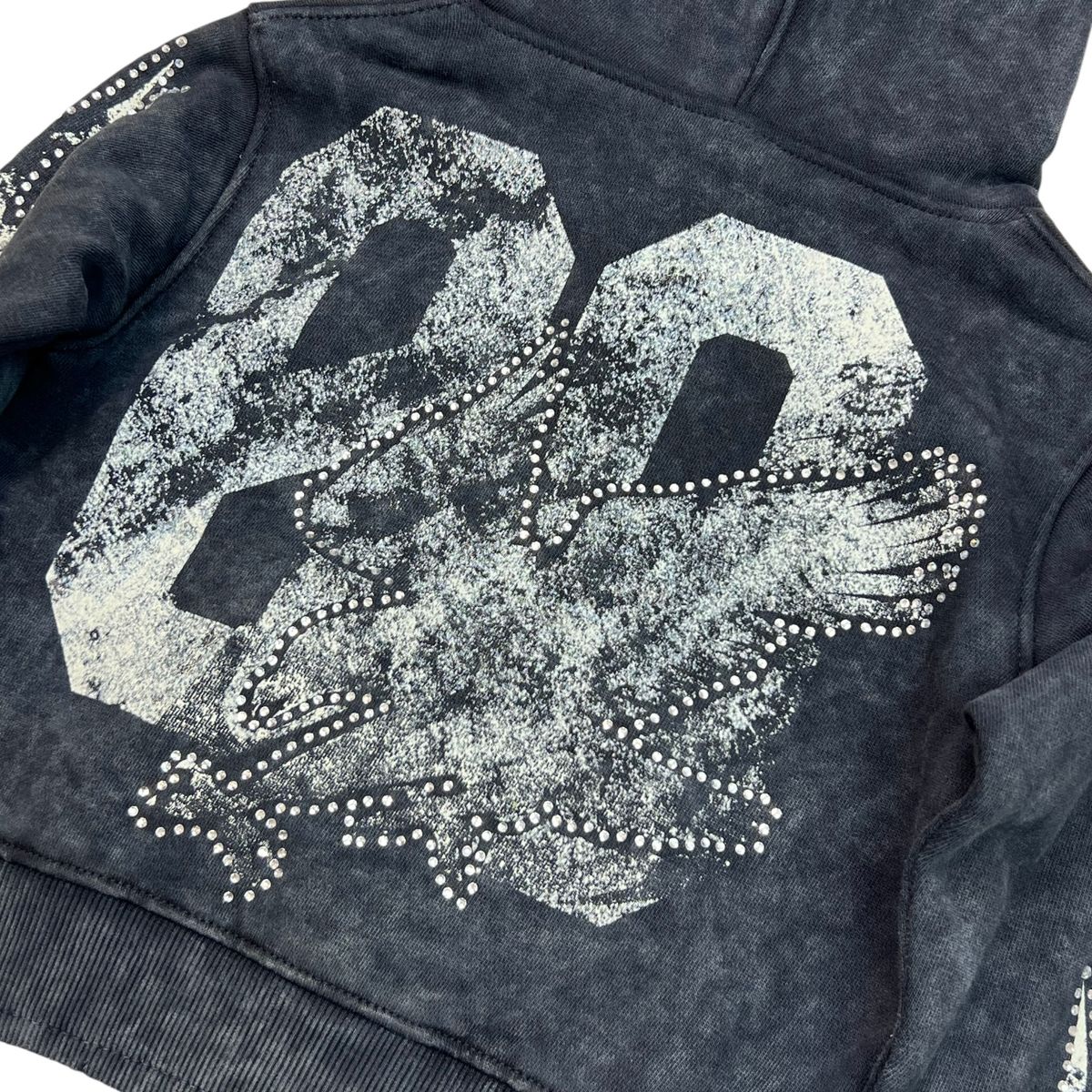 Noble Cream on Black Rhinestones Washed Premium Kids Hoodie