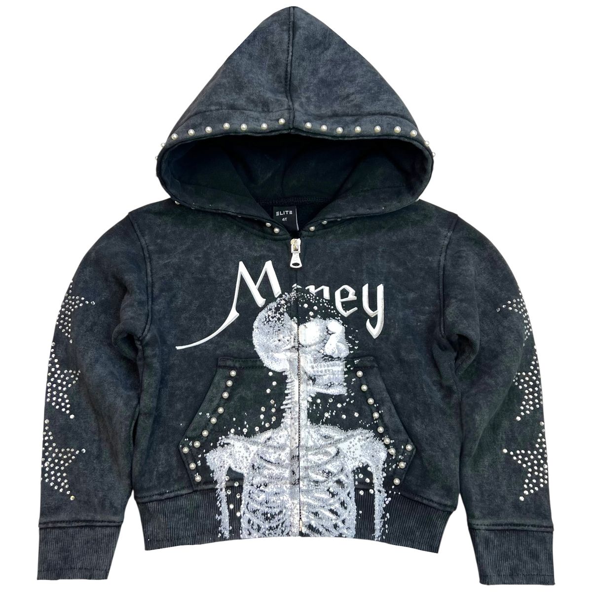 Black Skull Rhinestone Pearls Premium Kids Track Set