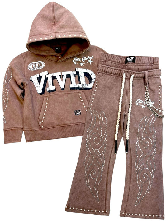 Vivid Mocha Rhinestone Pearls Premium Kids Fleece Set