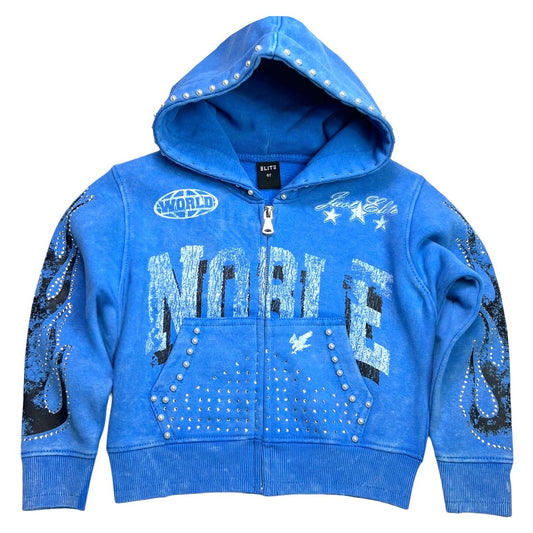 Noble Blue Ocean Rhinestones Washed Premium Kids Hoodie