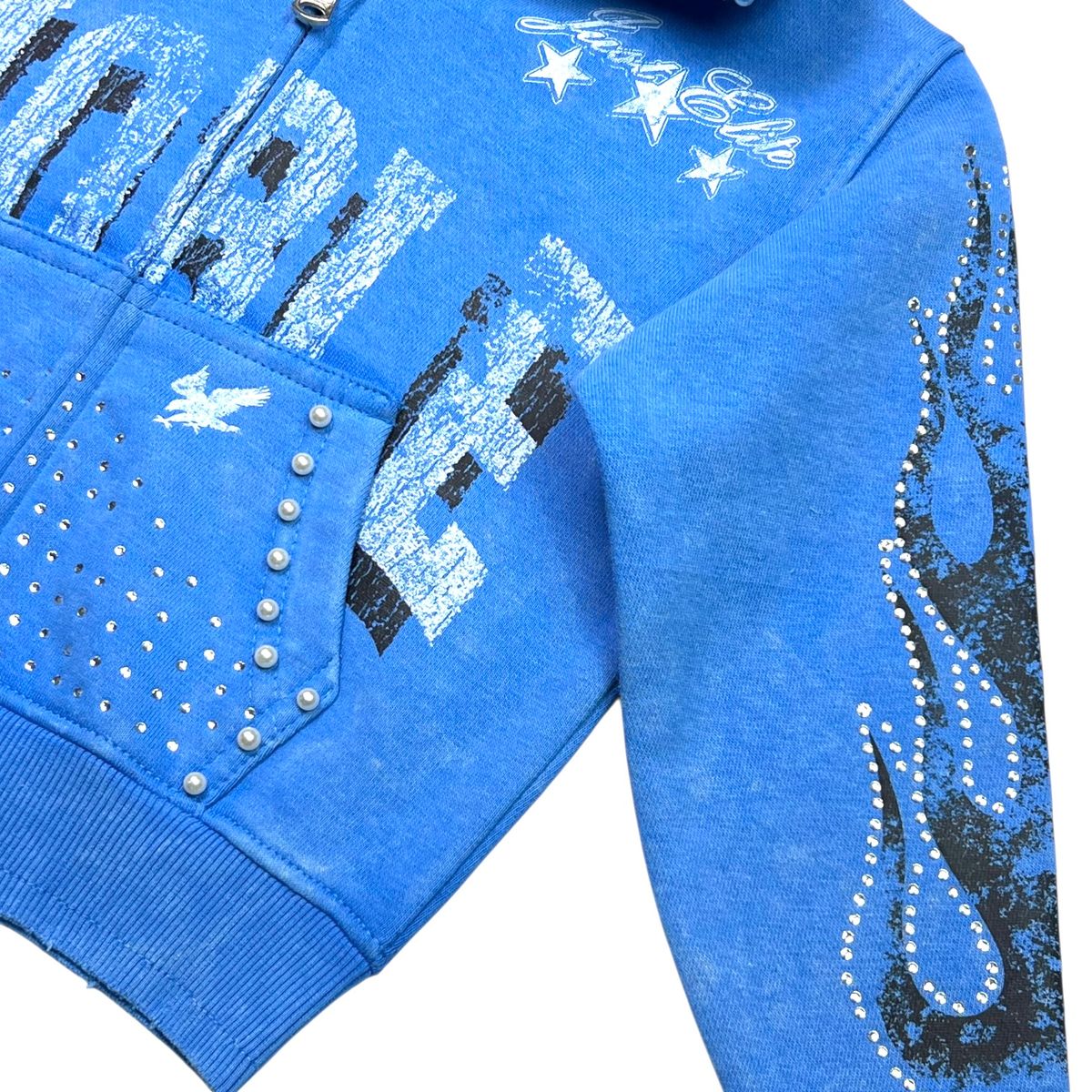 Noble Blue Ocean Rhinestones Washed Premium Kids Hoodie