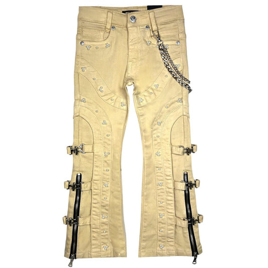 Cream Pearls + Buckles Premium Kids Stacked Jeans