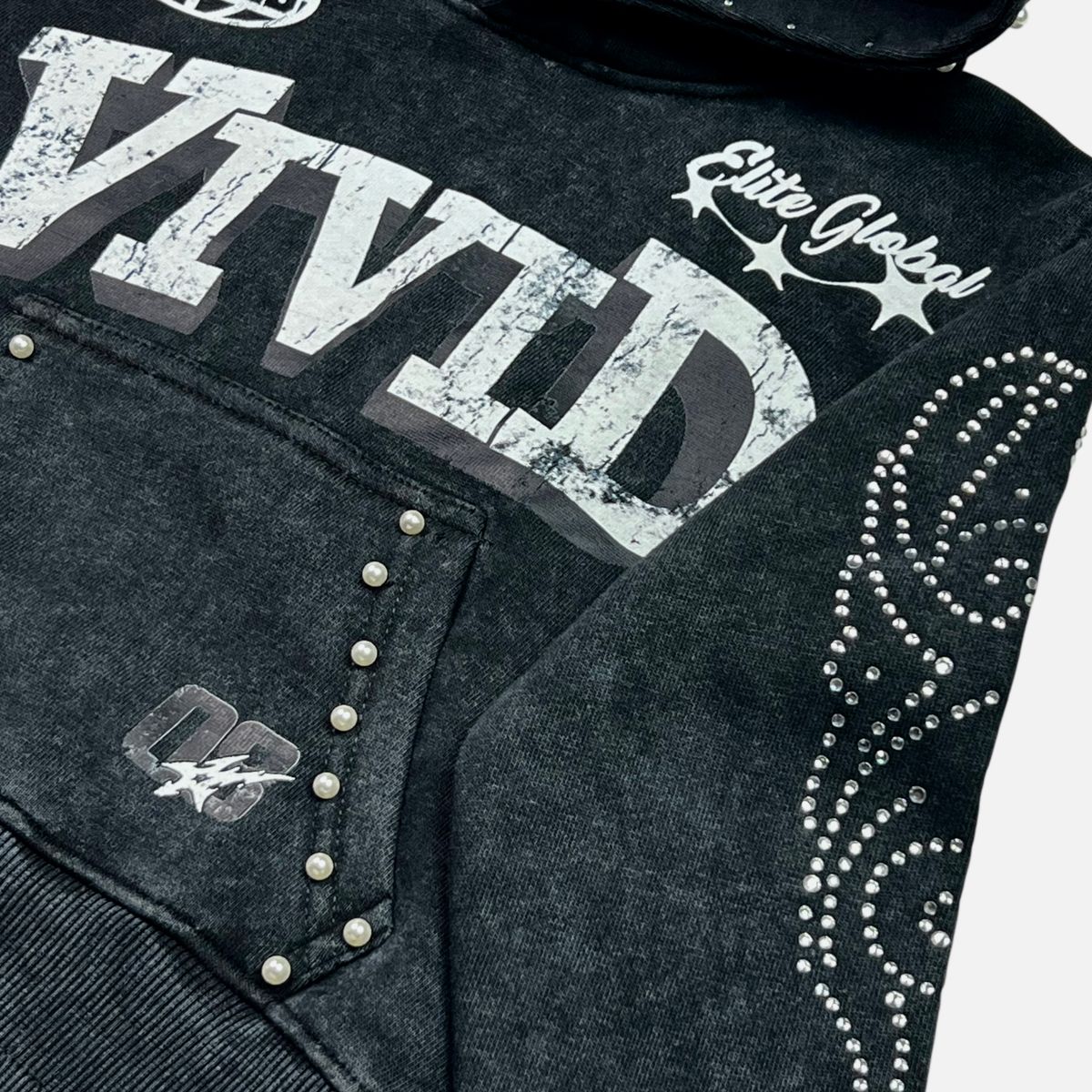 (Pre-Order) Vivid Black Rhinestone Pearls Premium Kids Track Set