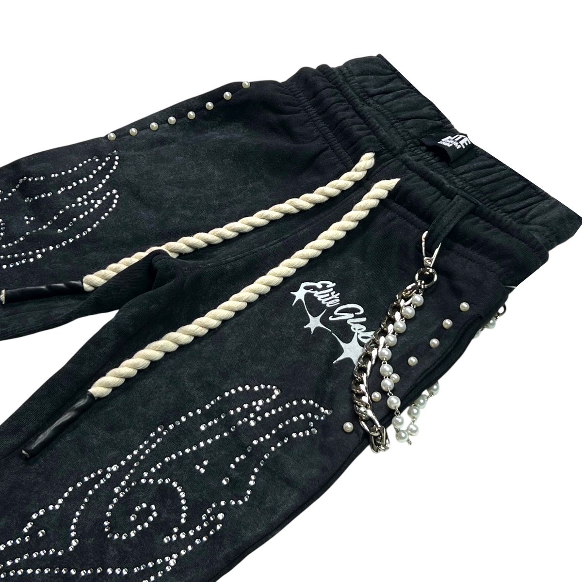 (Pre-Order) Vivid Black Rhinestone Pearls Premium Kids Track Set