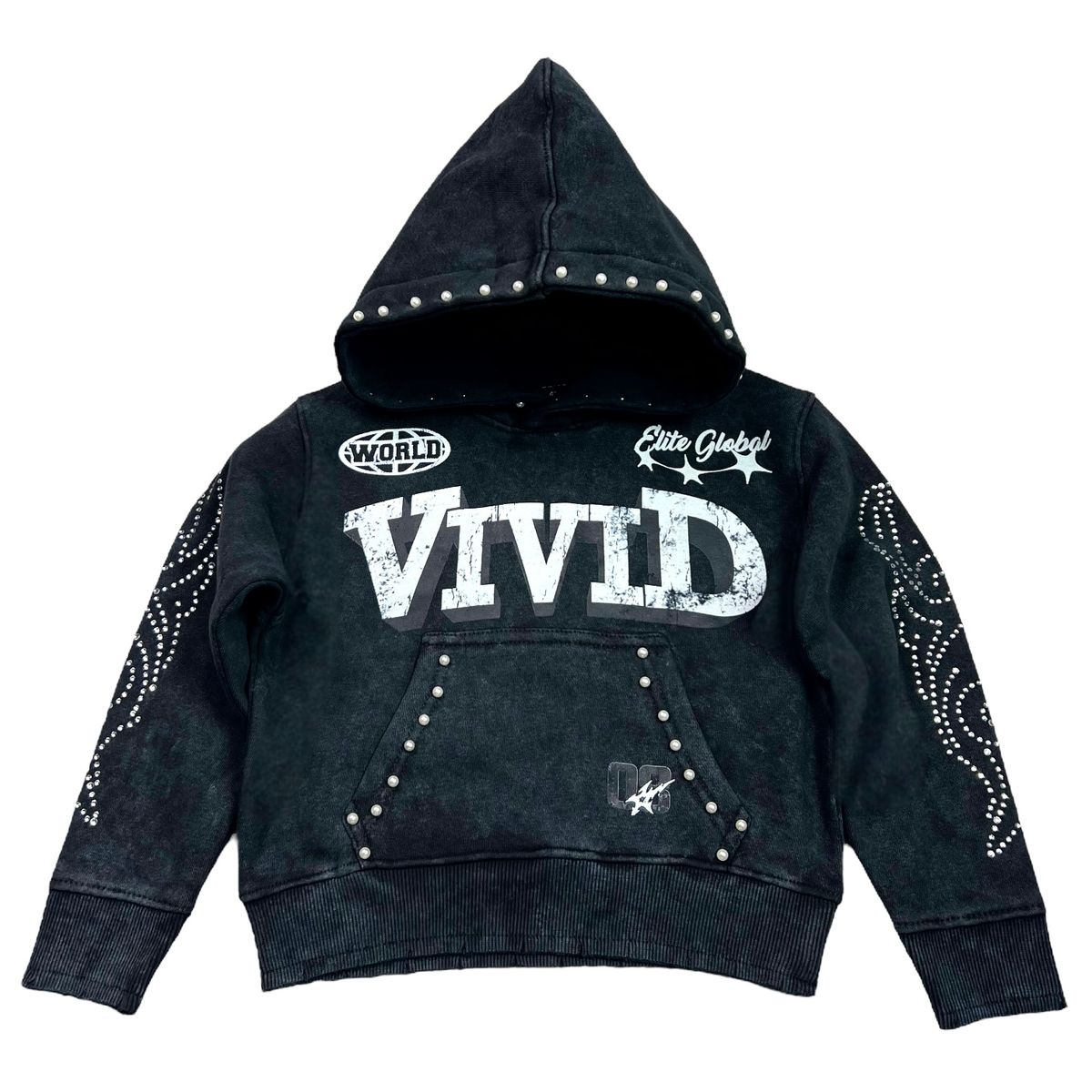 (Pre-Order) Vivid Black Rhinestone Pearls Premium Kids Track Set