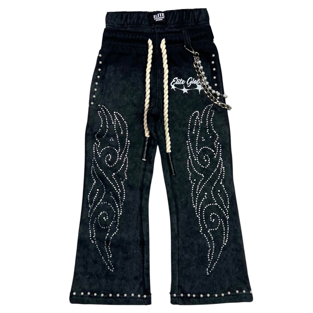(Pre-Order) Vivid Black Rhinestone Pearls Premium Kids Track Set