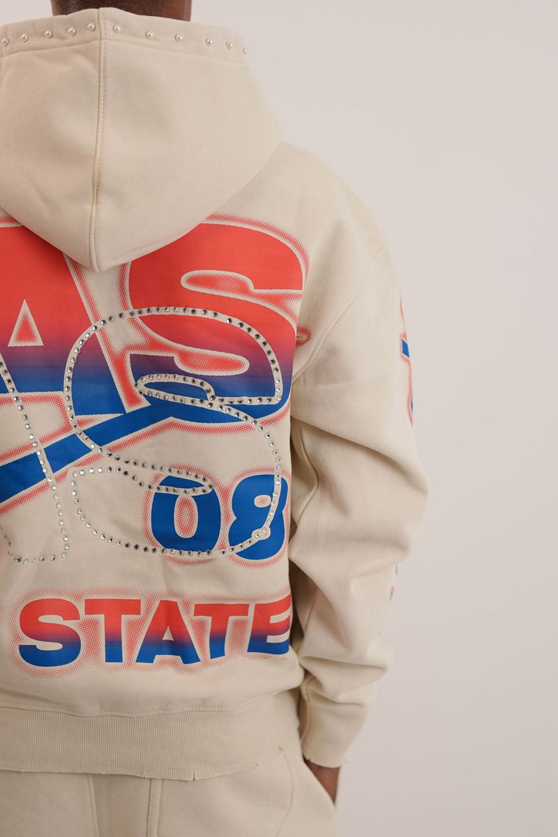 State Cream Rhinestone Premium Mens Fleece Set