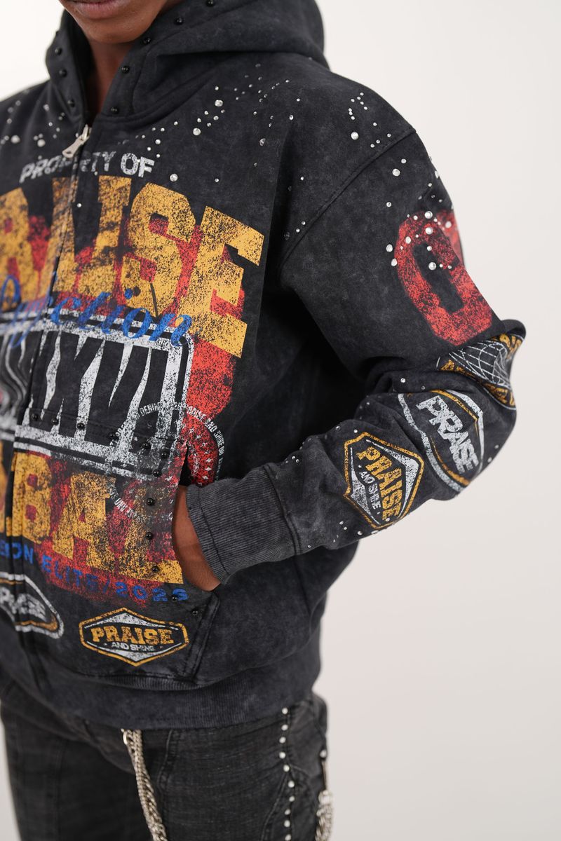 Praise Black Rhinestone Premium Mens Hoodie + Pearls Zip Up